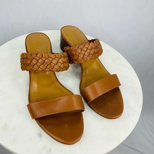 Coach Mia Block Heel Sandal Brown Braided Leather Strap size 8
